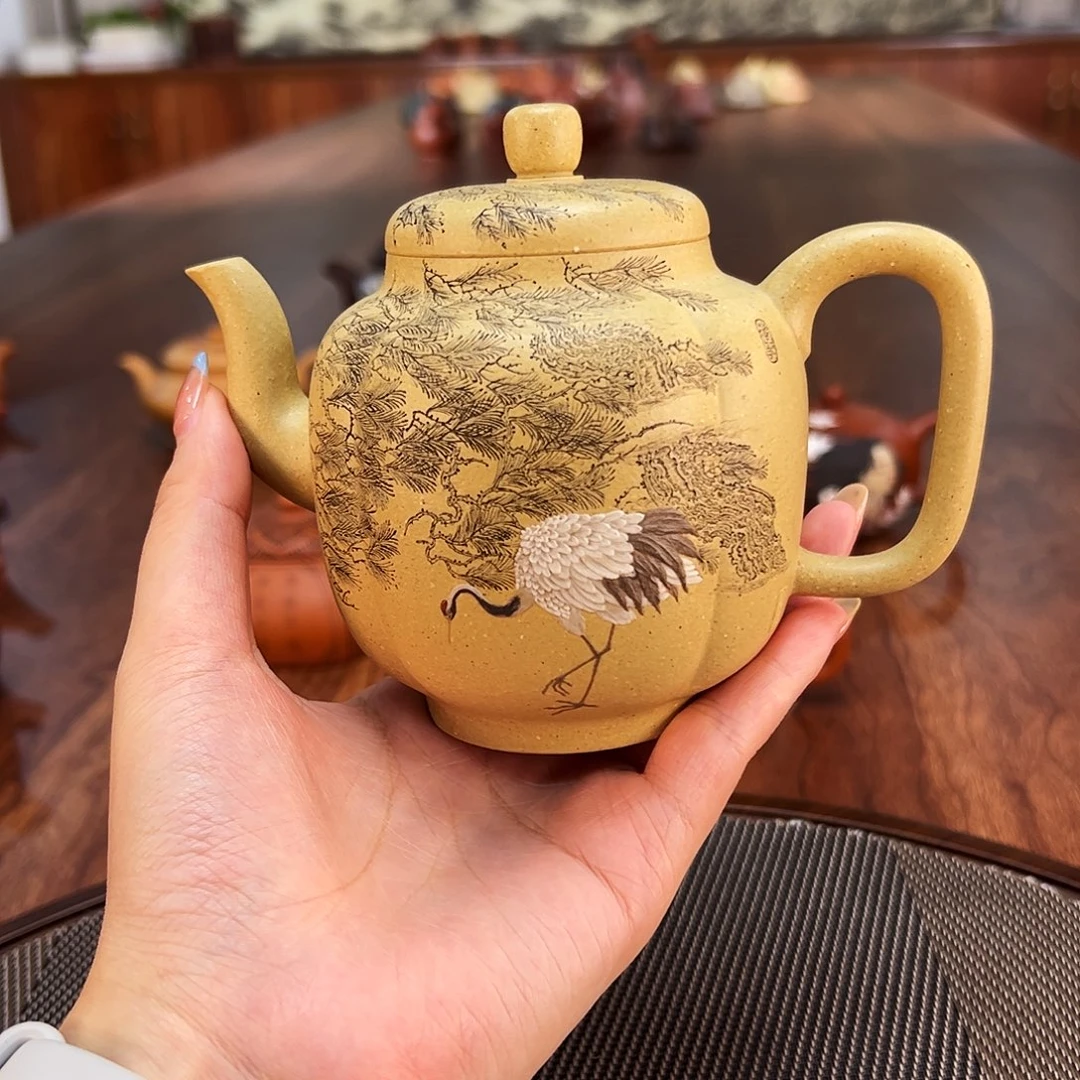 上***）茶壶紫砂梨皮仙鹤宫灯