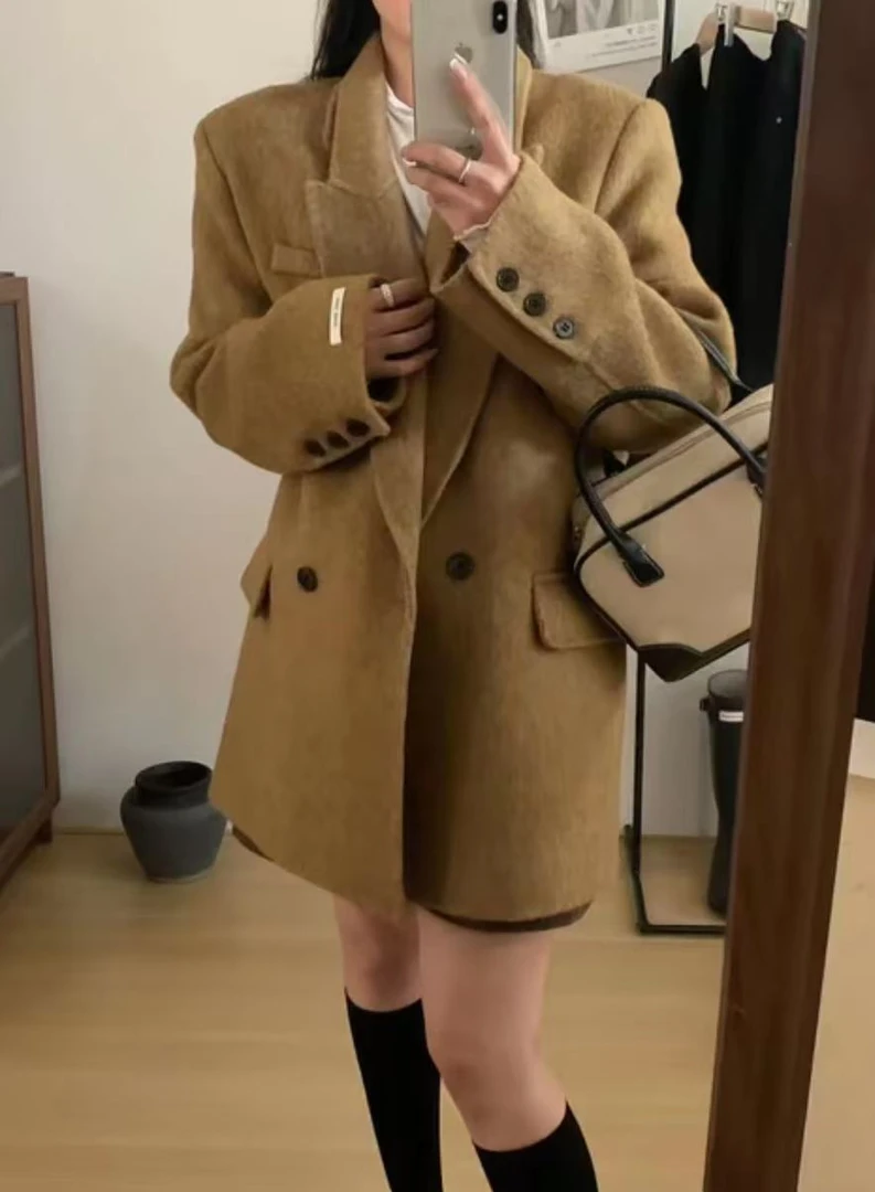 【工厂清仓】网红新款秋冬双面羊毛中长款大衣秋冬毛呢外套001-020