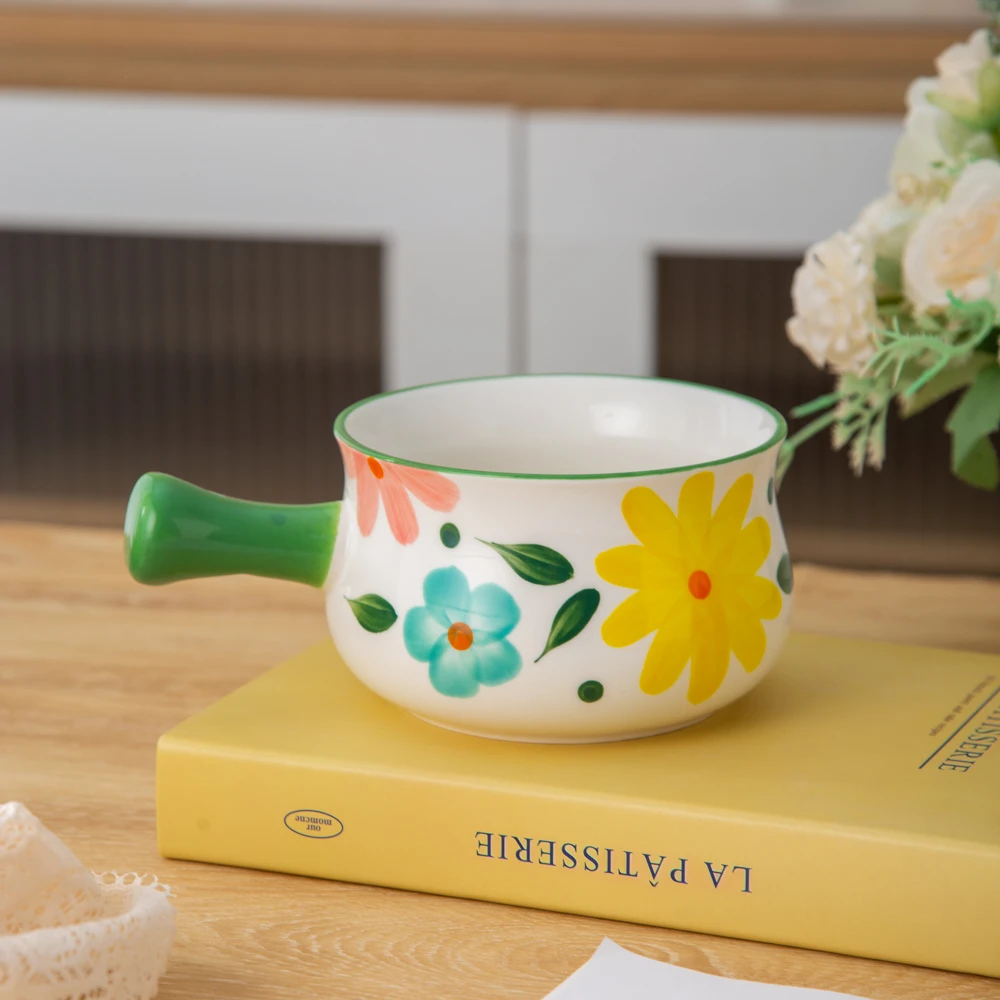 家用陶瓷餐具美二烧釉下彩花团锦簇小奶碗（1个装）