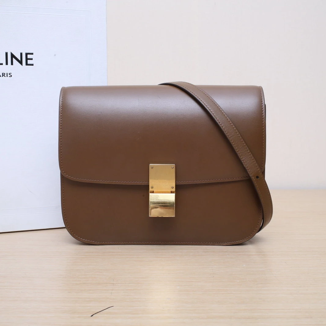 95新 Celine/思琳 【娇】金棕色单肩包 皮革C 金扣 P235705641