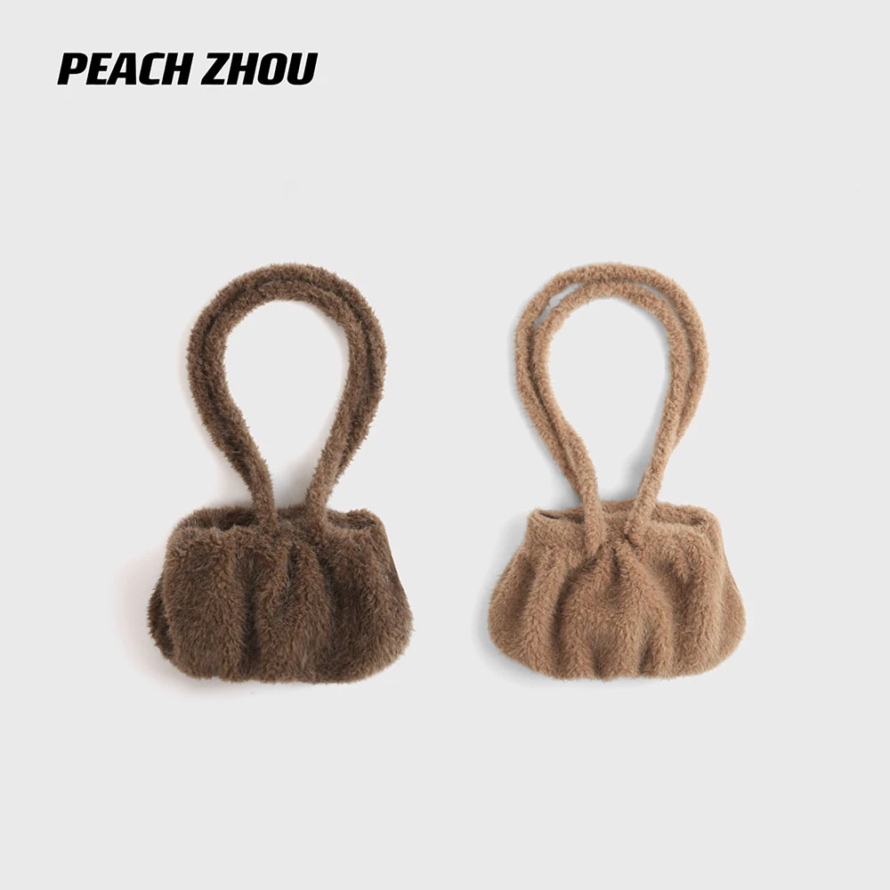 『PEACHZHOU』羊毛混纺毛绒感羊皮磁吸扣复古休闲时髦精单肩斜挎包