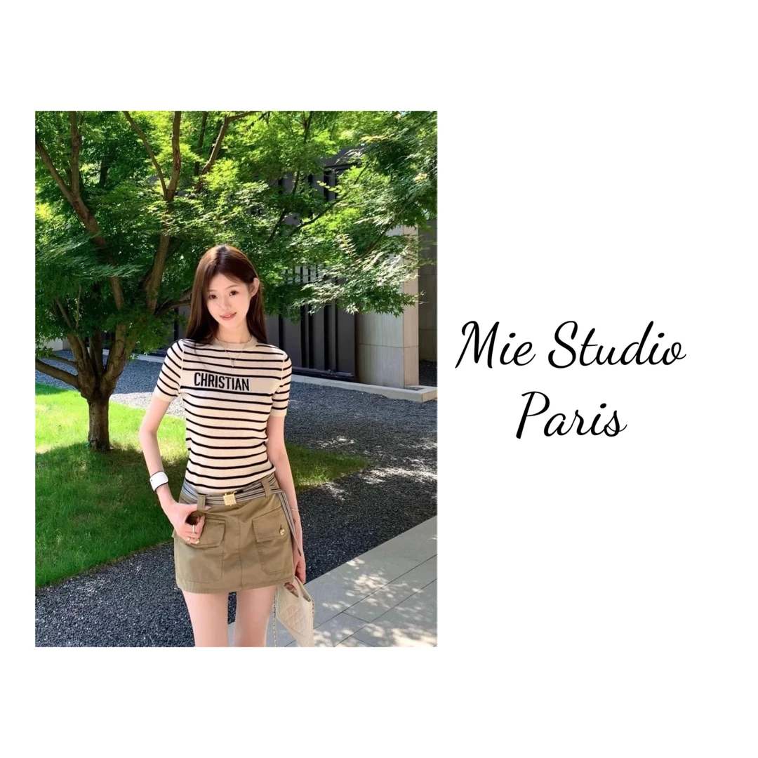 D新款条纹字母短款T恤短袖（#069）