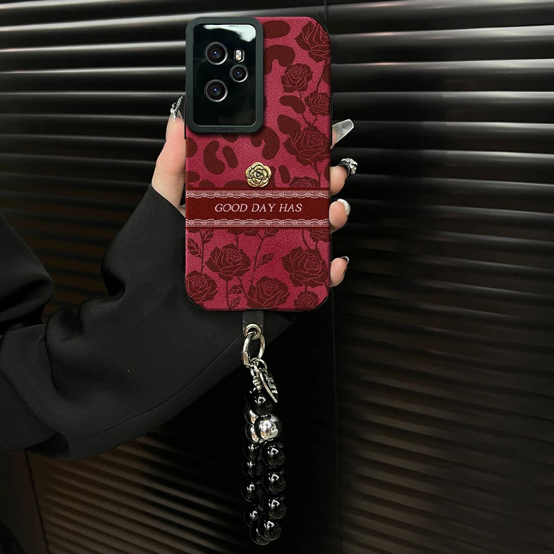 适用【荣耀100pro】豹纹玫瑰ins风秋冬酒红翻毛皮网红创意手机壳女