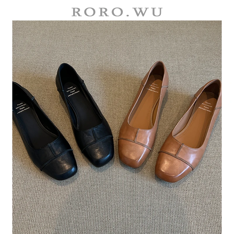 娆娆吴·头层牛皮法式复古简约气质休闲百搭一脚蹬浅口单鞋A182