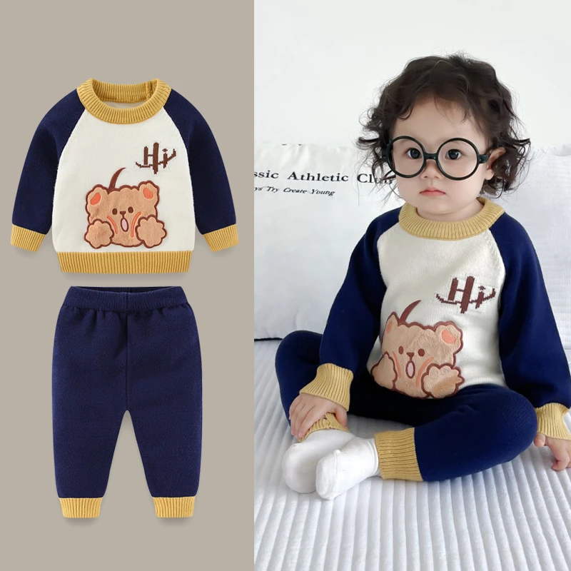 新生婴儿毛衣套装3-6-12个月秋冬装男女宝宝针织衫毛线裤分体套装