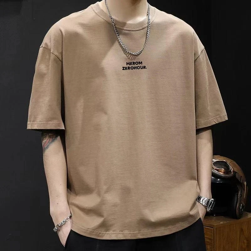 【两件装】圆领T恤上衣时尚半袖印花男装纯棉纯色潮流休闲短袖t恤