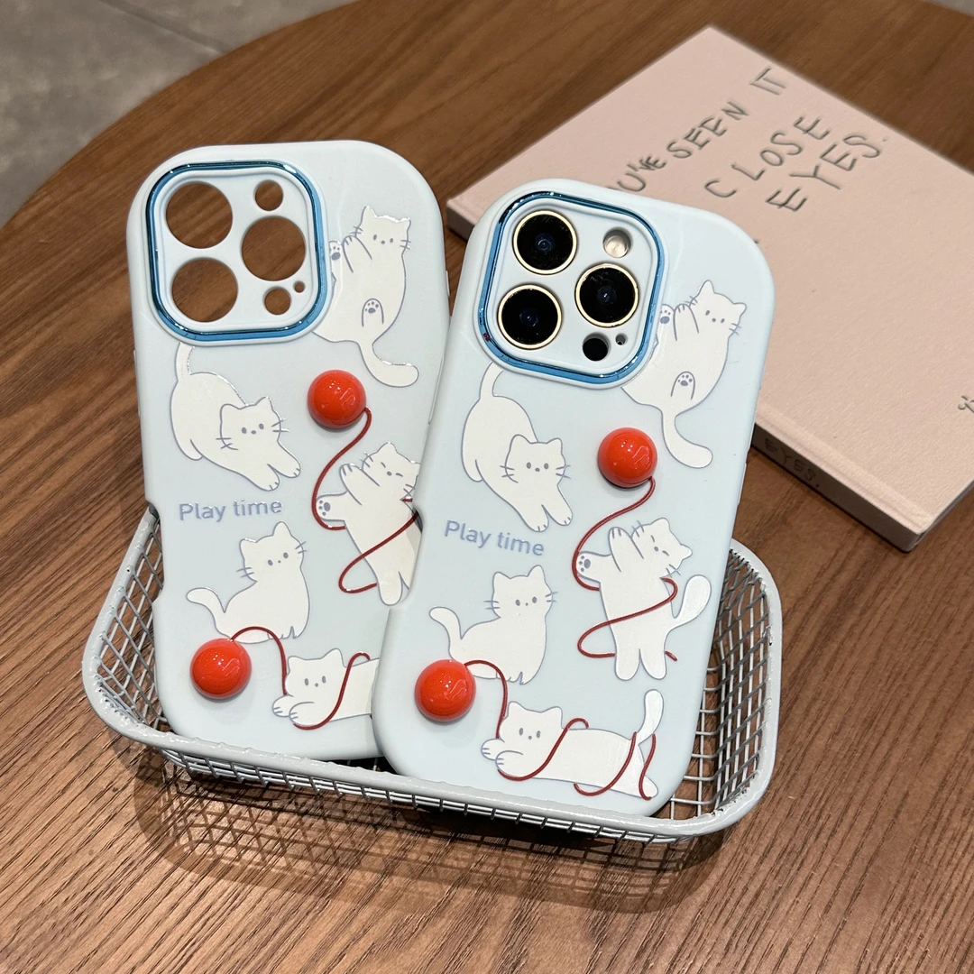 立体毛球可爱猫咪适用苹果17/16手机壳华为P70vivoppo小米15女13