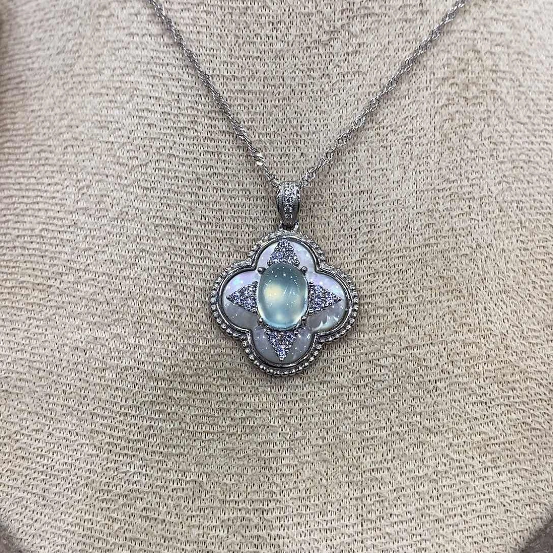 蛇纹石玉银S925镶嵌颈饰