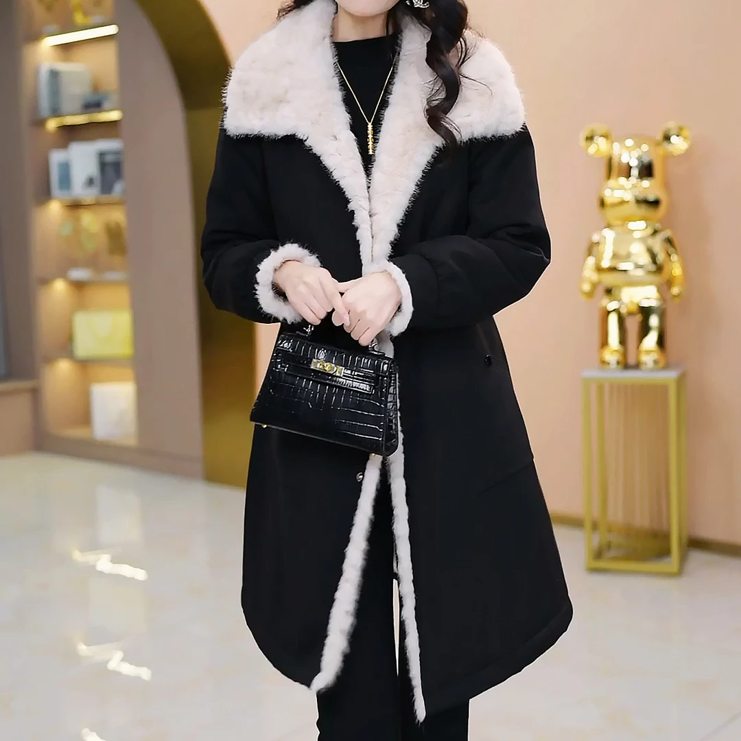 加绒加厚女装毛呢外套2025秋冬新款时尚气质百搭大衣修身女士风衣