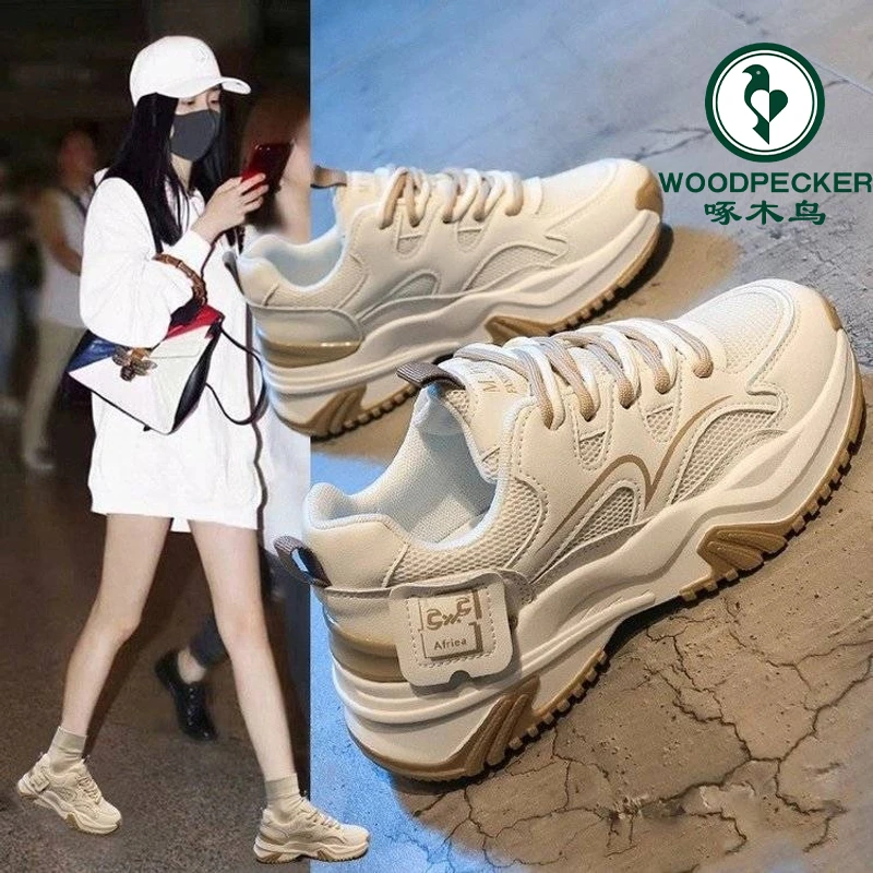 啄木鸟网面老爹鞋女鞋2025夏季新款百搭休闲女士透气运动鞋小白鞋