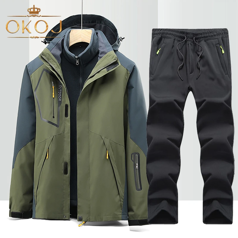 OKOJ冲锋衣男女三合一两件套防风防水加厚秋季新款户外登山服套装