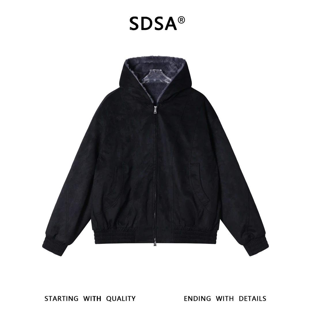 SDSA男士秋冬新款痞帅男装美式复古压线连帽夹克外套百搭时尚上衣