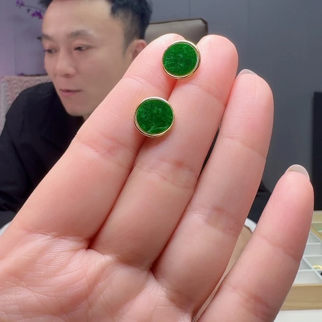 翡翠银S925镶嵌耳饰天然