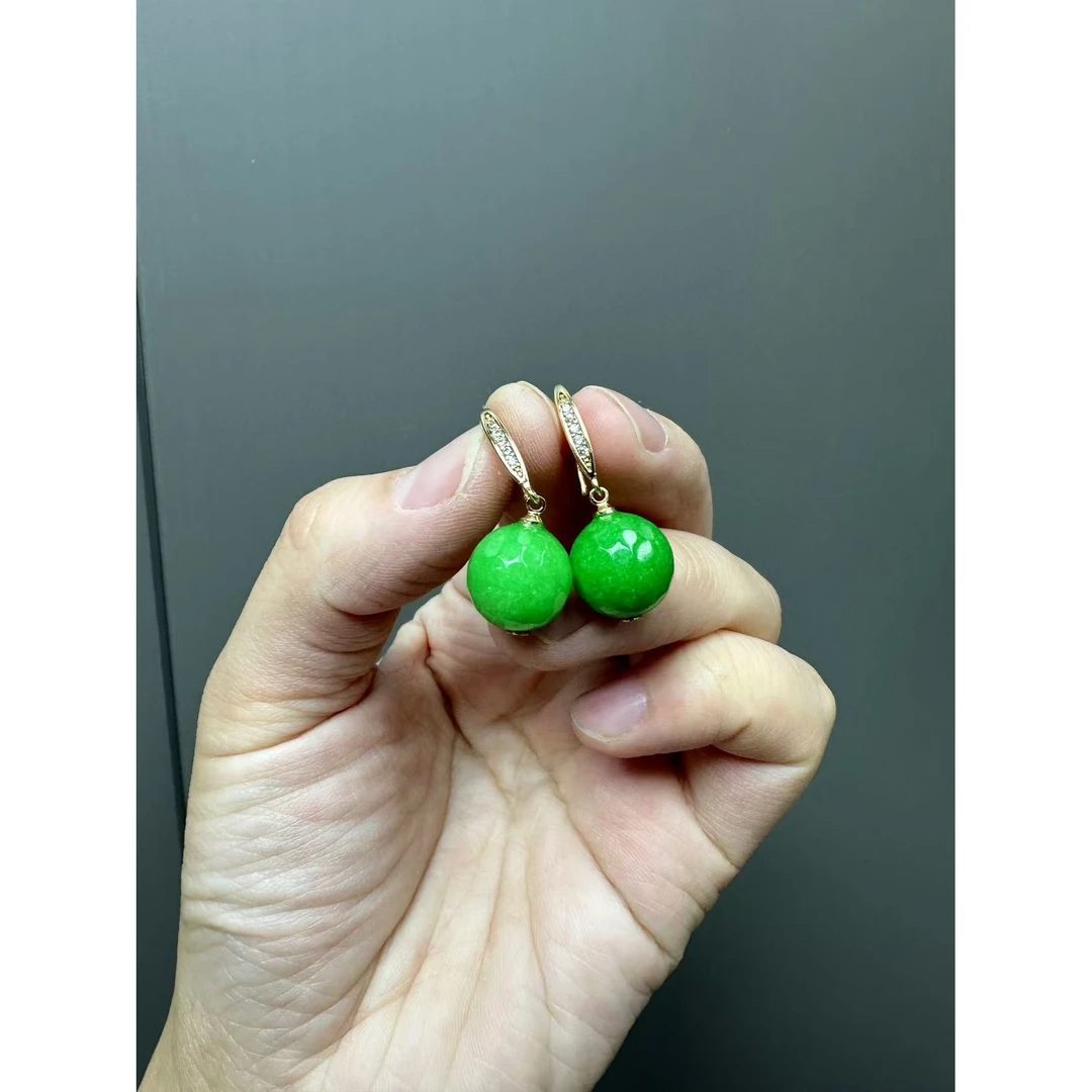 翡翠阳绿14k满钻圆珠耳钩108