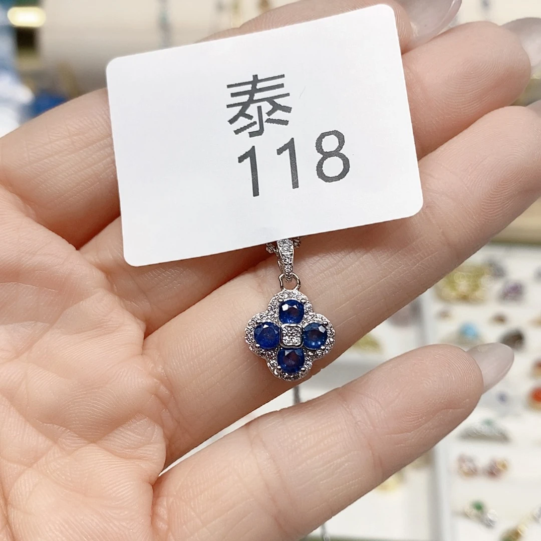 蓝宝石颈饰银S925镶嵌泰118