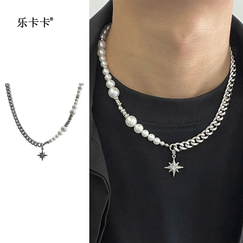 钛钢项链 女锁骨链男设计感配饰潮牌原创珍珠星芒男小众高级嘻哈