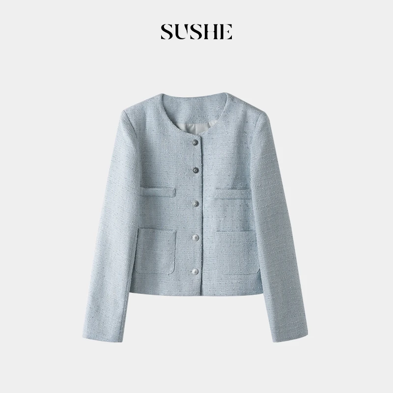 束皙/SUSHE【曦影】2025春季新款蓝色小香风洋气外套女都市通勤