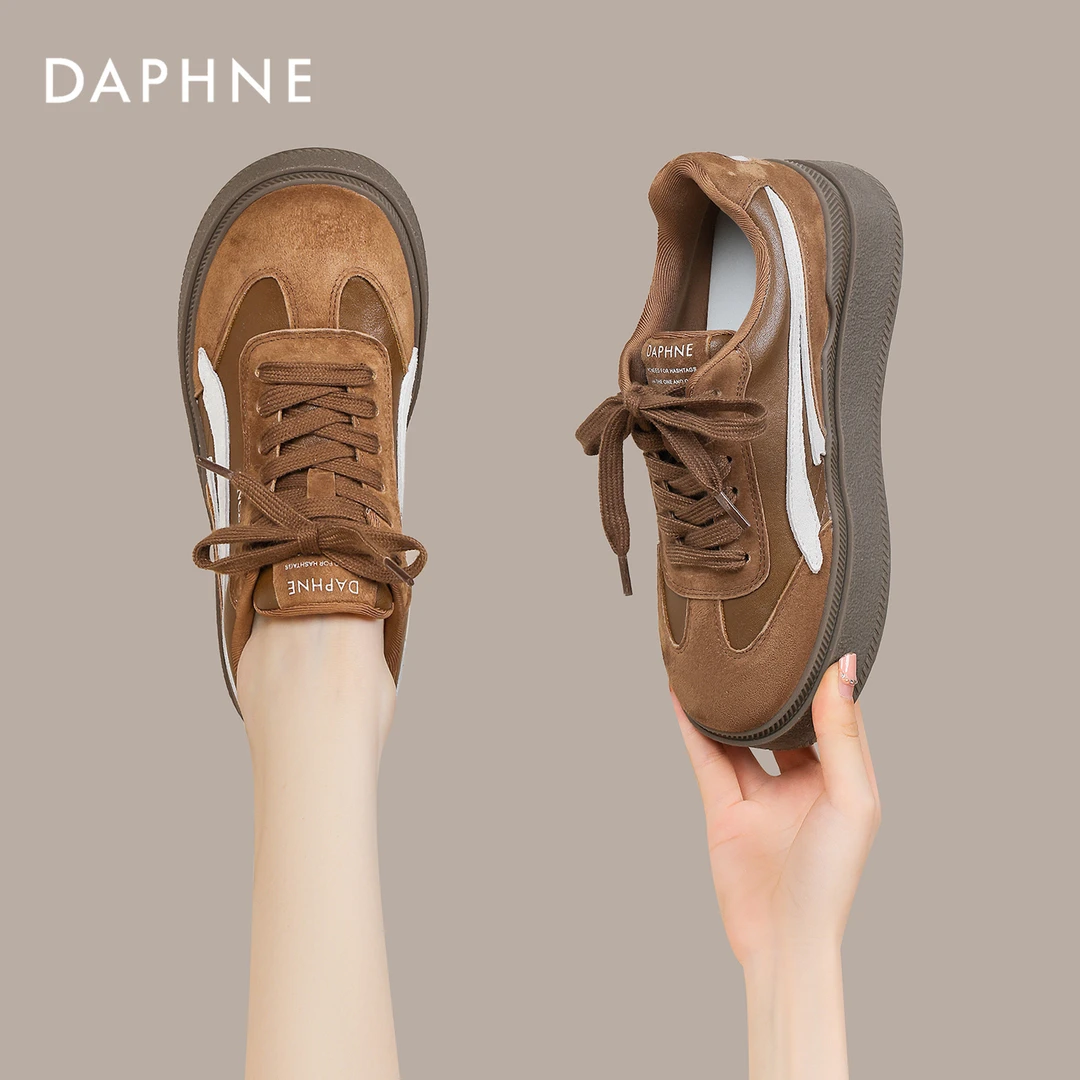 达芙妮品牌正品厚底增高板鞋女2025秋季复古德训鞋百搭运动休闲鞋