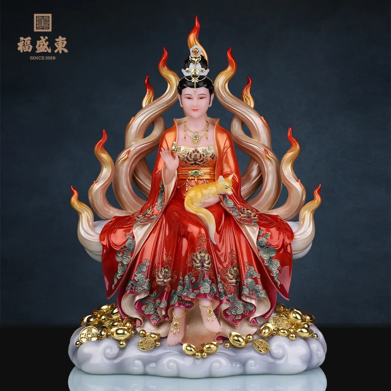 九尾狐汉白玉女狐仙家用九尾娘娘神像九尾白狐摆件供奉九姑娘居家