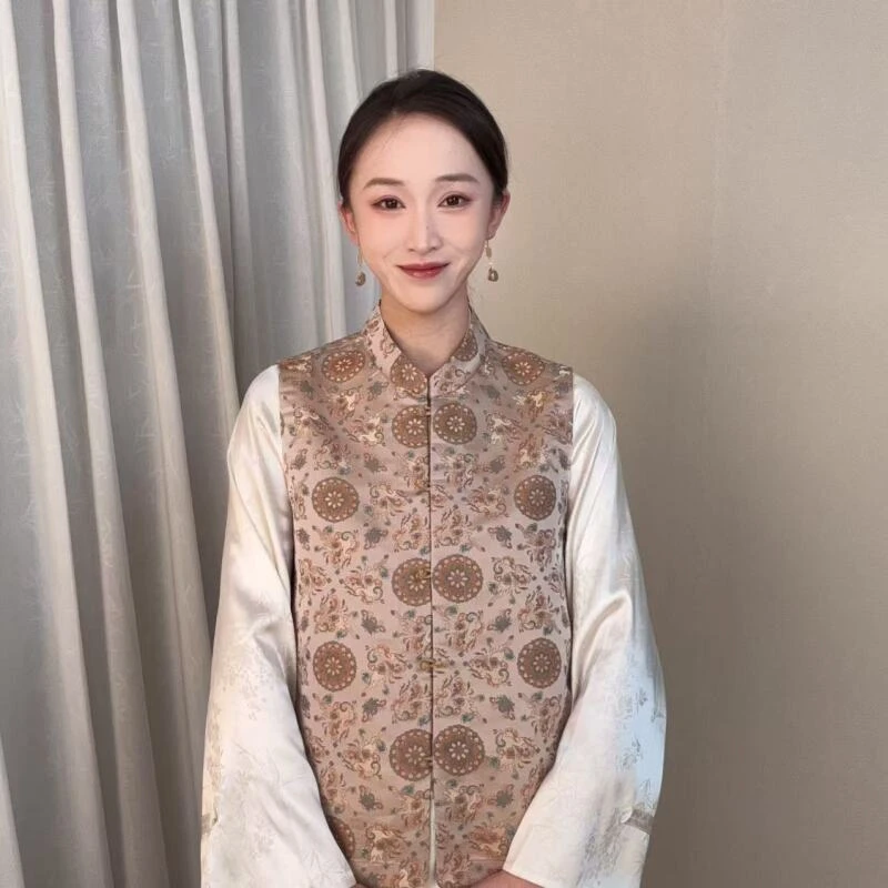 【宝鹿宝相花-金】2025新中式双面穿国风宝花奔鹿织金宋锦马甲CE-11