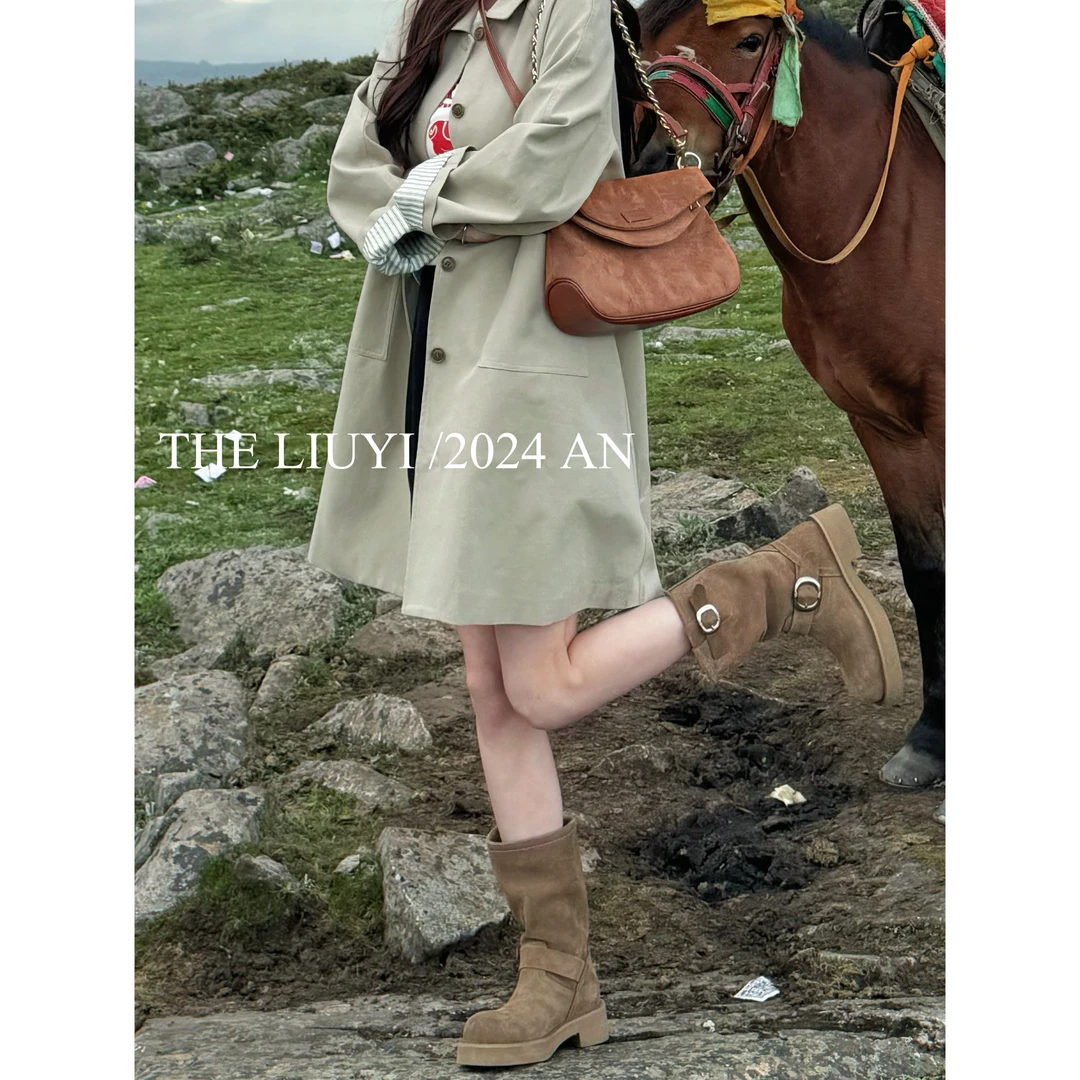 【LIUYI】牛皮磨砂堆堆短筒厚底靴子6703