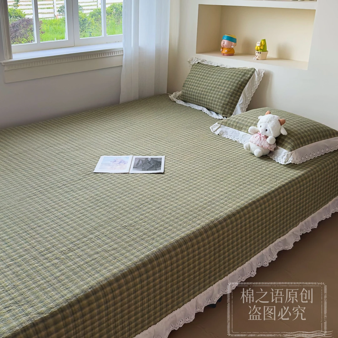 全棉榻榻米3米高温砂洗工艺花边款拼接床加大床盖不跑床不移位