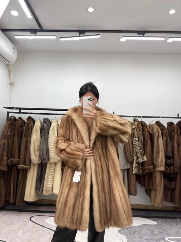 CC04(L)金棕色中古进口水貂毛外套。肩41胸围110衣长93袖长64