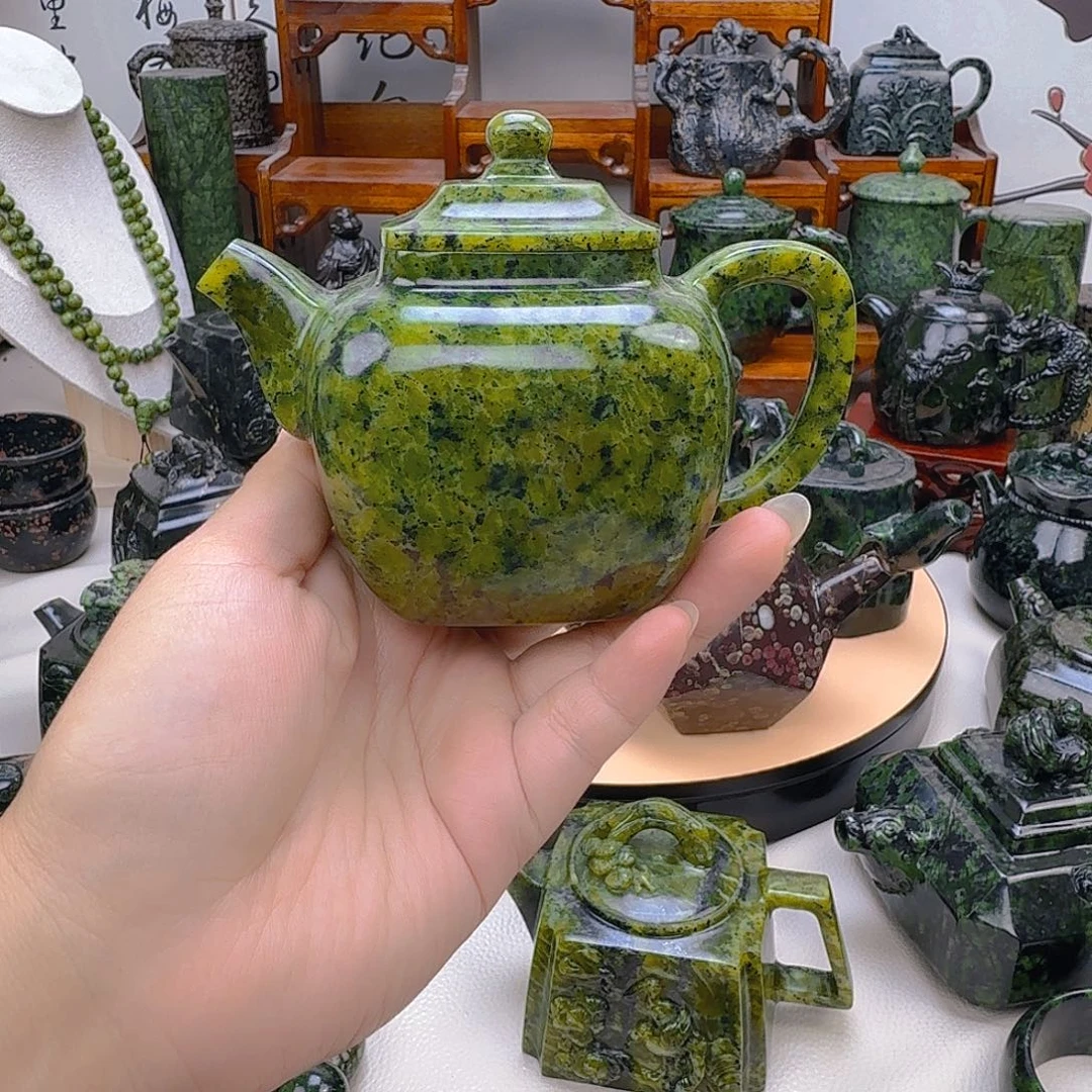 D***E蛇纹石玉未镶嵌藏玉药王石精美茶壶