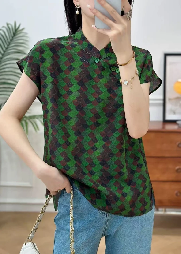 Momo2025夏季百搭新中式国风香云纱桑蚕丝短袖上衣气质高级