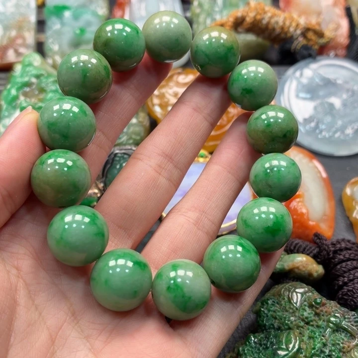 致***简翡翠未镶嵌手镯黄加绿手串