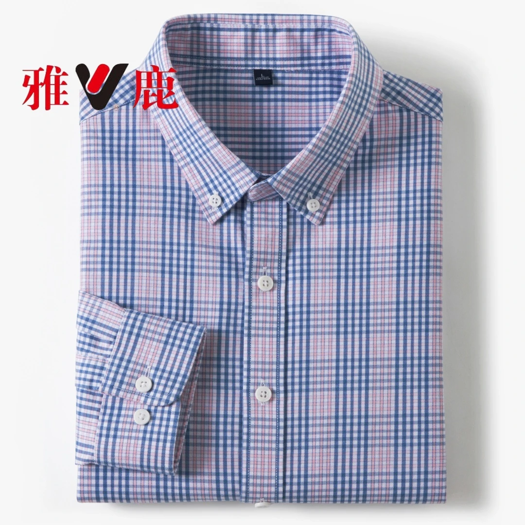 V/雅鹿衬衫男士长袖外穿格子休闲中青年日常时尚通勤高级春秋衬衣