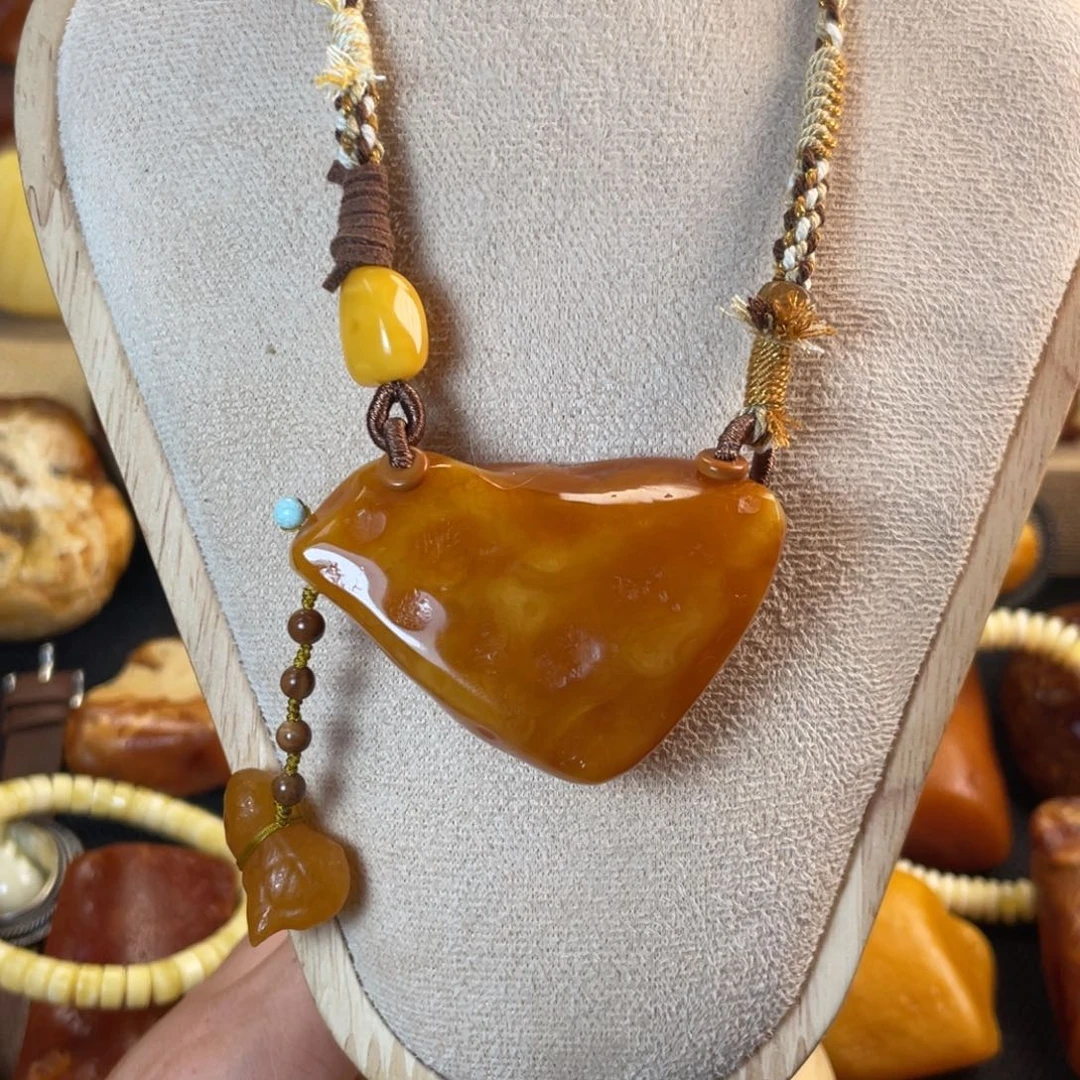 裸石琥珀未镶嵌天然蜜蜡锁骨毛衣链