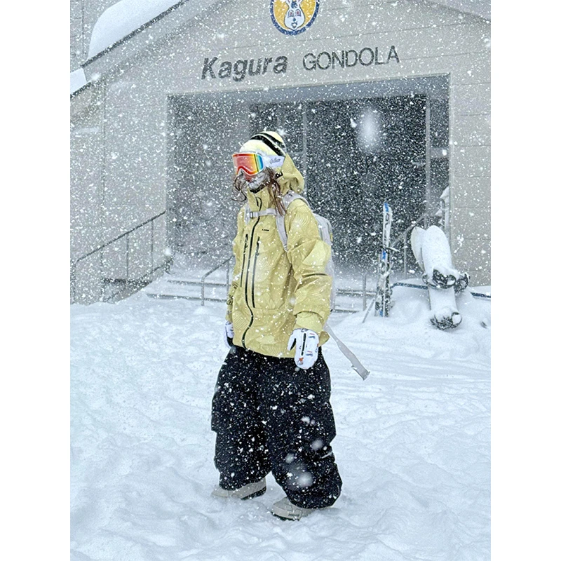 卡盛黄色纹路滑雪服套装女2025秋冬新款户外高级感设计单双板雪服