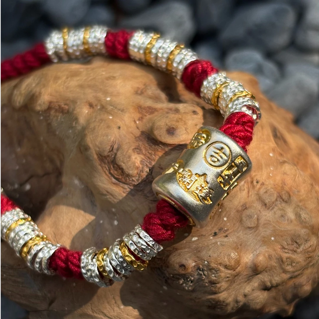 足银手链 足银999祈安手链吉言盘缠红绳手链