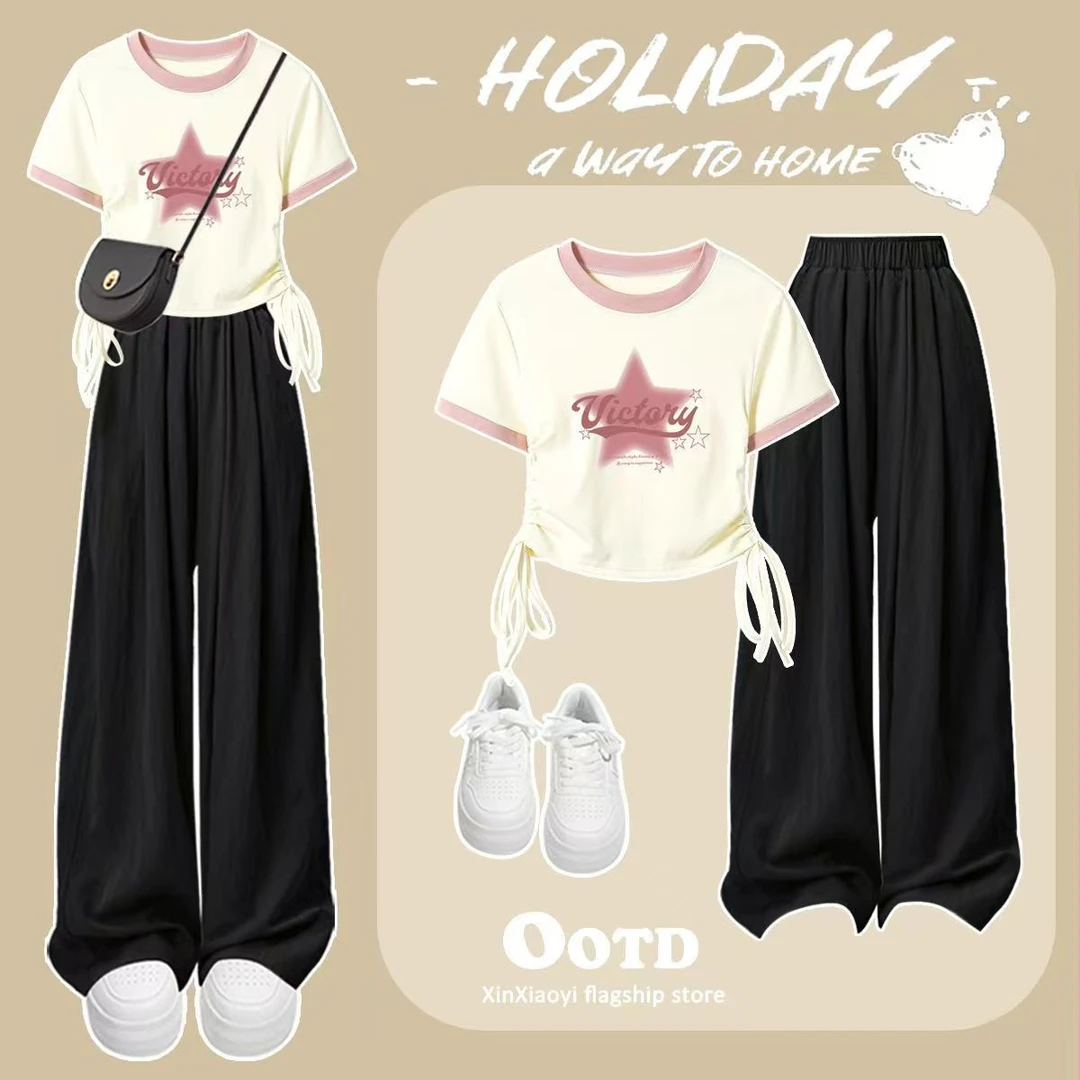 大童夏季12岁少女孩15初中学生高级短袖t恤中大童休闲裤夏天套装