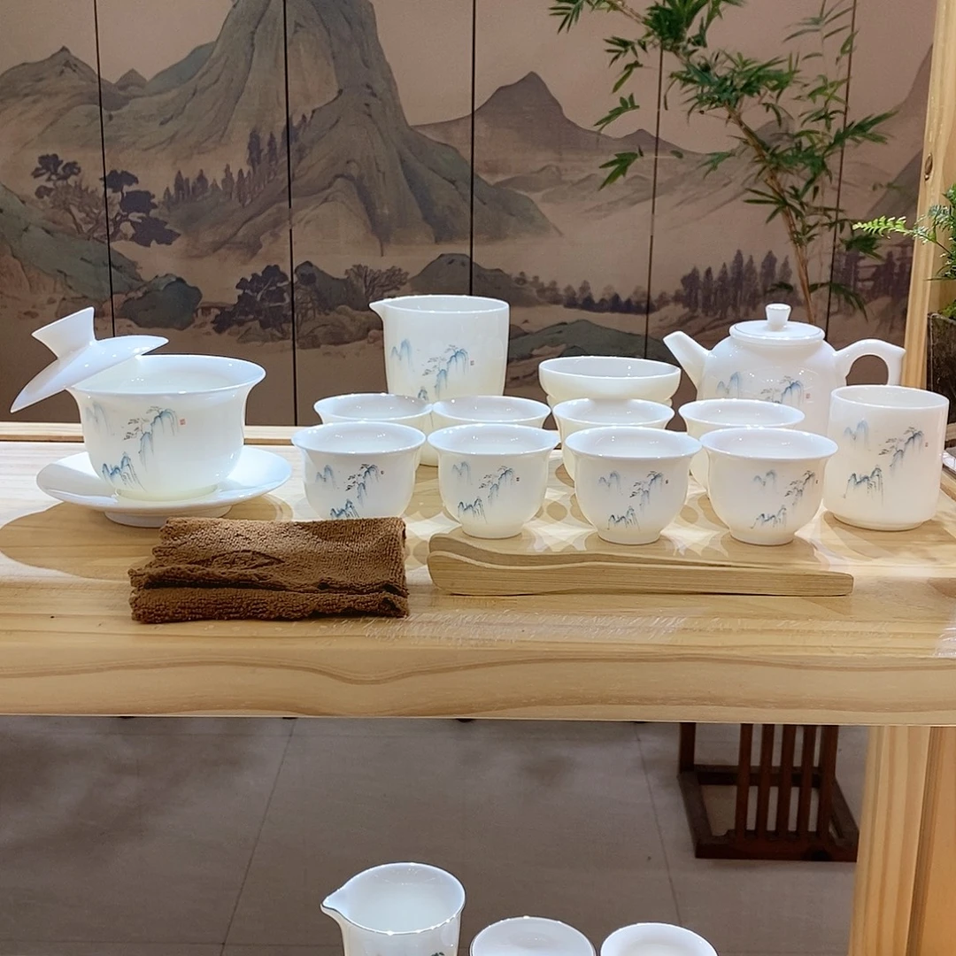 【墨城】羊脂玉瓷高山流水16头
