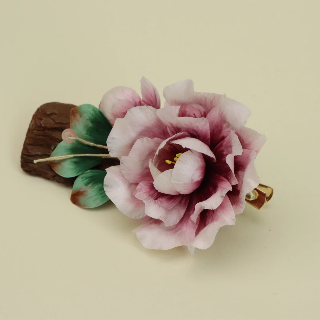 非遗绒花纯手工桑蚕丝紫牡丹花发夹古风簪百搭头饰发饰超仙桑蚕丝