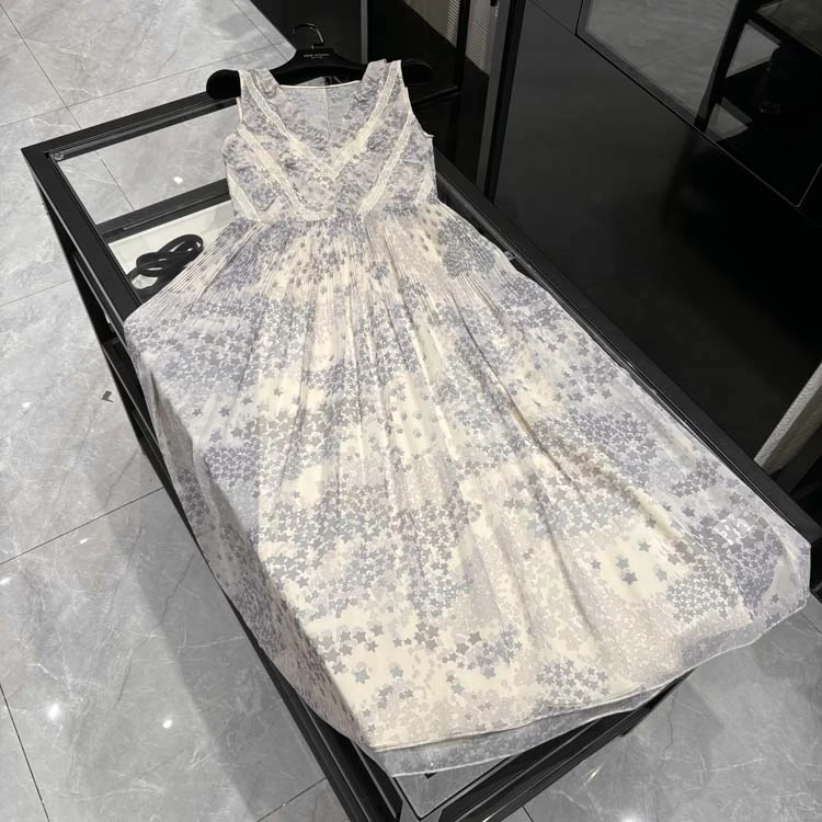 25年春装新款女装 法式荷叶边V领设计无袖星星连衣裙-25Y1147