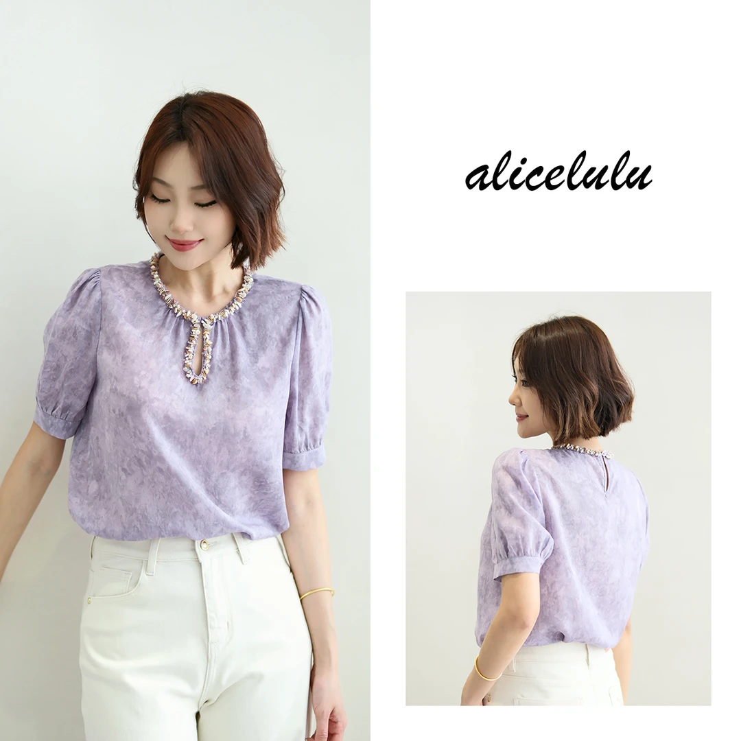 1ALICE“魅惑紫韵”衬衫 重工串珠 飘逸灵动 S2142163E