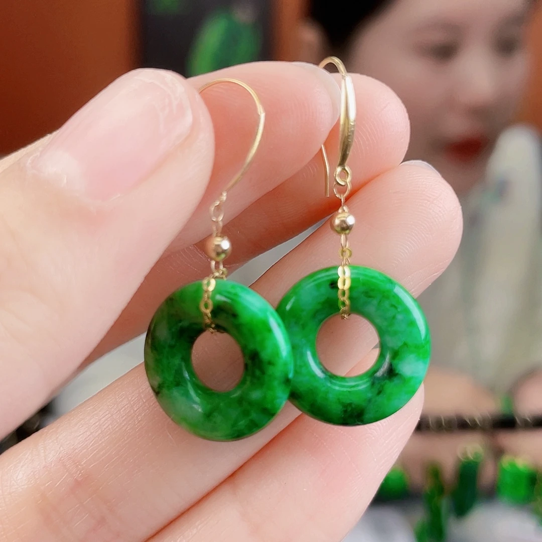 翡翠18K金镶嵌耳饰