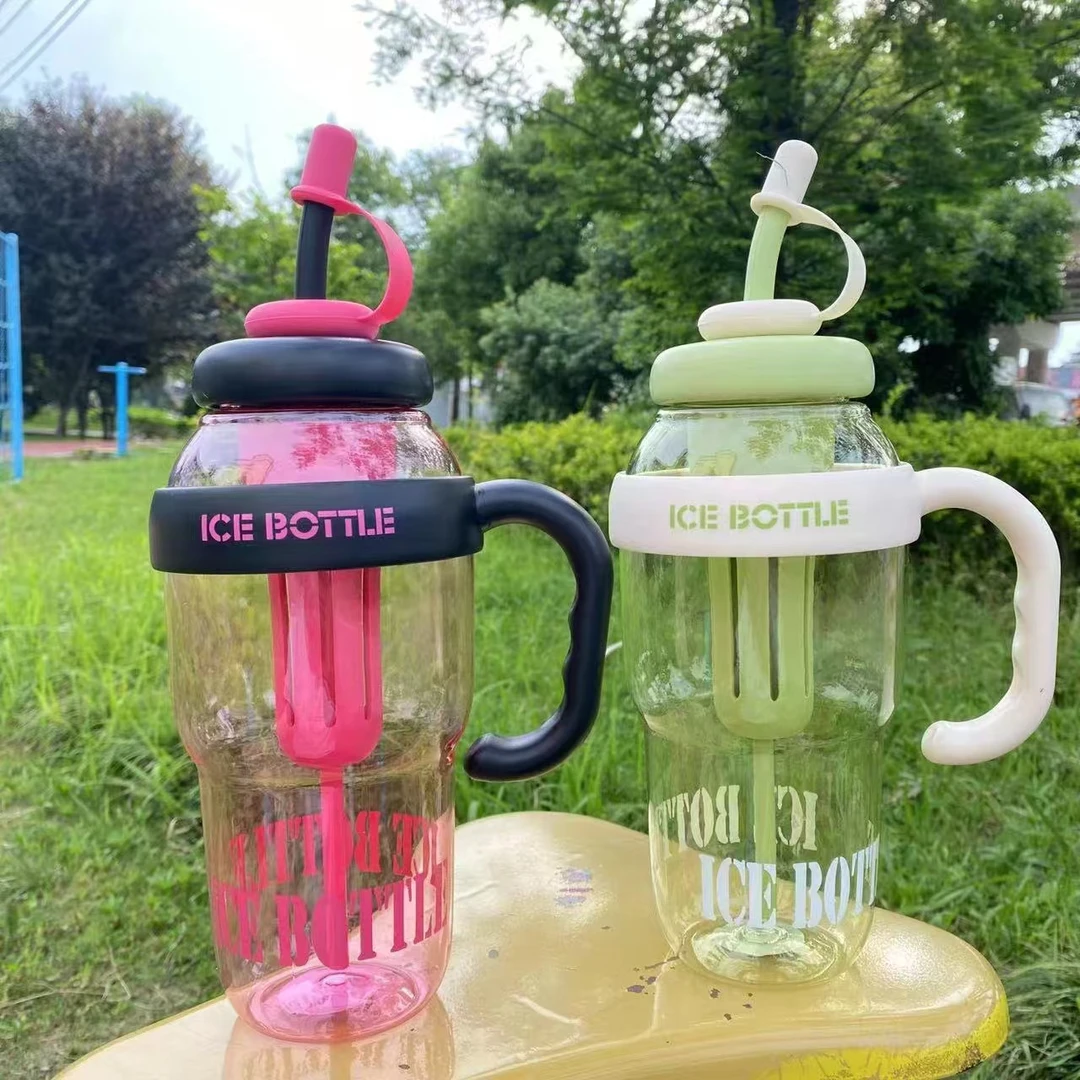 巨无霸大容量塑料吸管杯网红男女生高颜值带把手冰霸杯