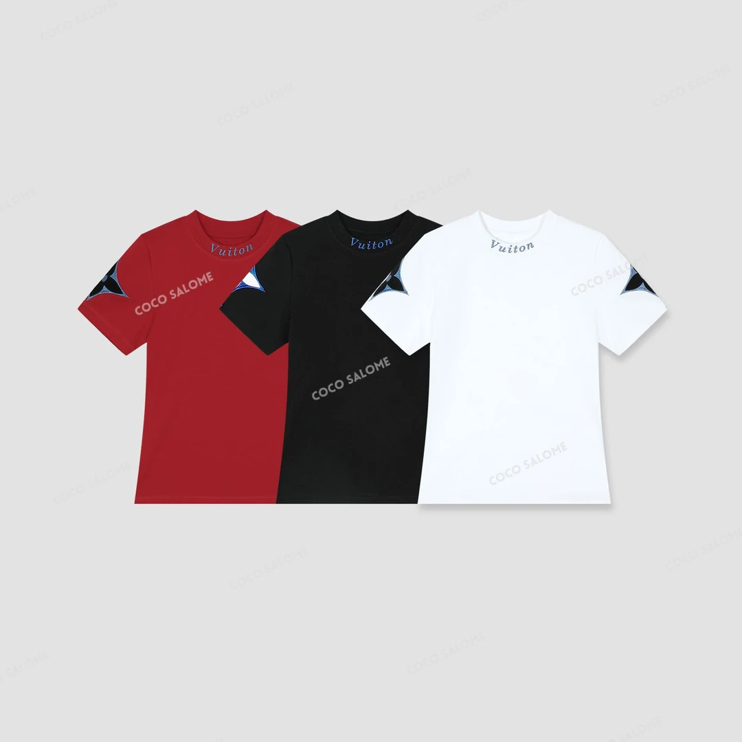 【奈斯专属】【菱形短袖】2025早春撞色贴布绣圆领休闲短袖568W