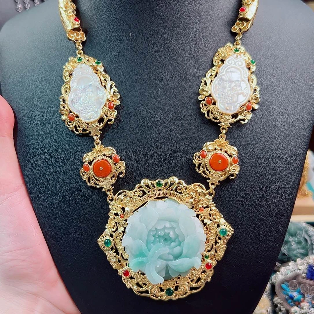 翡翠银S925镶嵌项链项链