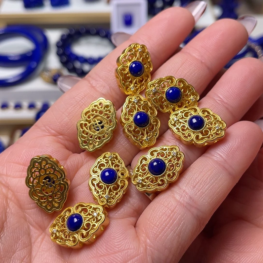 青金石银S925镀金镶嵌精品背云13*18.5mm一个