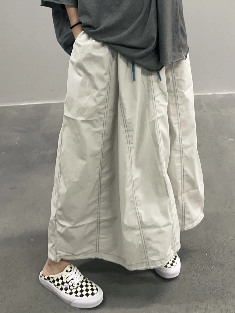 Z070 车明线拼接设计工装半身裙日系休闲风格百搭宽松复古