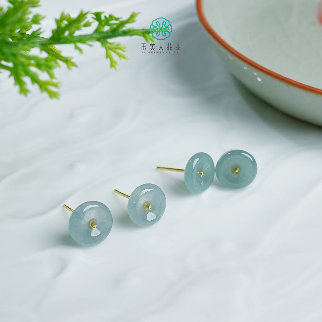石惑珠宝~翡翠平安扣耳钉约8mm&多样性发一