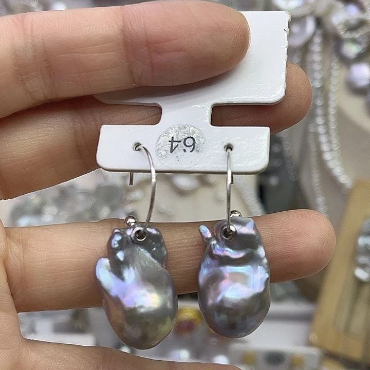 耳饰银S925镶嵌淡水珍珠