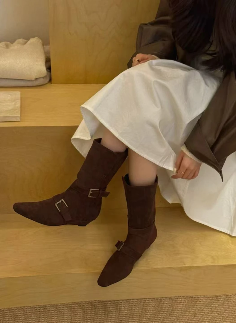 【露露自留绿色】DZG（72880#）法式翻折两穿西部马丁靴短筒靴