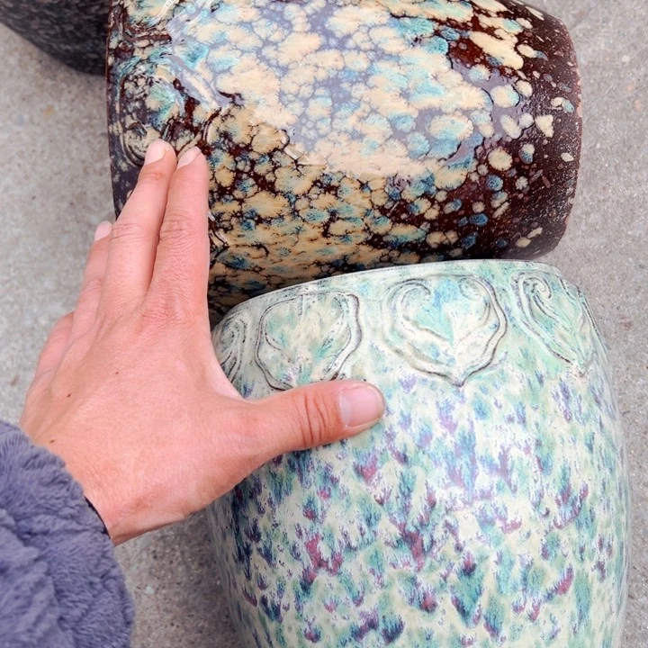 紫砂花盆高23口16一对