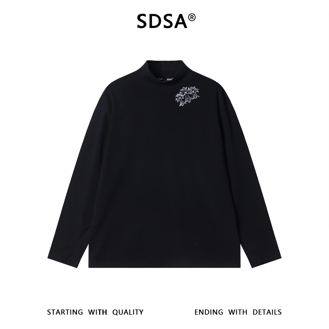 SDSA男士秋冬新款痞帅男装美式高街风手绘十字印花立领长袖T恤潮